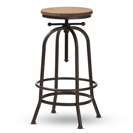 Baxton Studio Aline Wood and Rust-Finished Steel Adjustable Swivel Bar Stool 150-9121